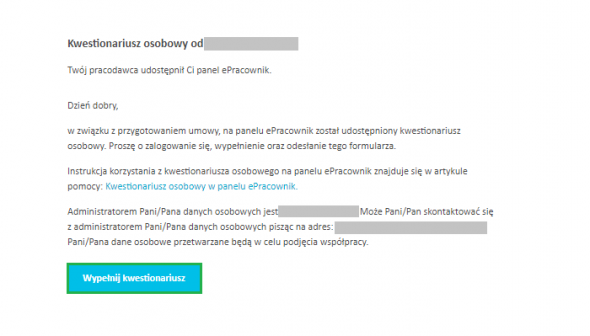 Panel ePracownik - e-mail aktywacyjny