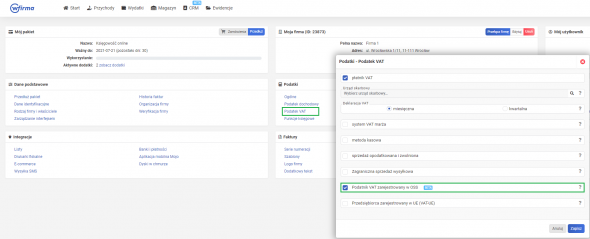 Faktura OSS - ustawienia w wFirma