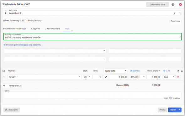 Faktura OSS - sprzedaż wysyłkowa towarów