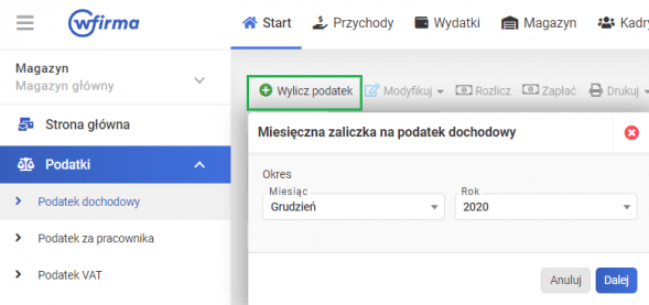 Przeniesienie księgowości w trakcie roku - zaliczka na podatek dochodowy