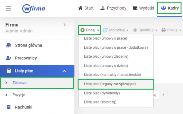 Rozliczenie prokurenta - lista płac