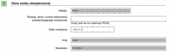 z-3a - dane ubezpieczonego