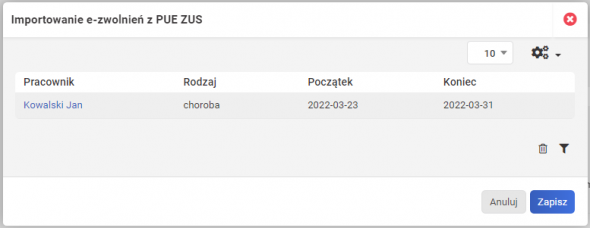 import e-zwolnień - pobieranie z PUE