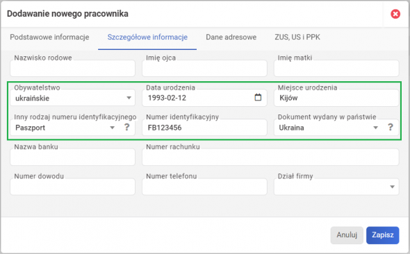 Rozliczanie cudzoziemców - dane identyfikacyjne