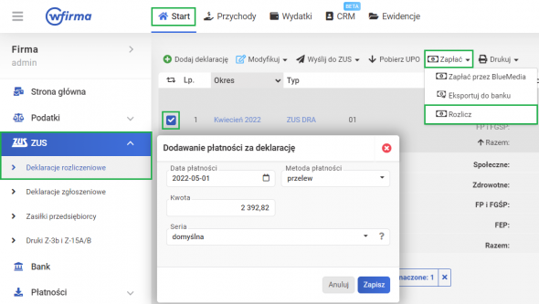 Rozliczenie osób współpracujących - rozliczenie składek