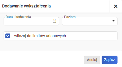 Automatyczne wyliczenie wymiaru urlopu - poziom wykształcenia