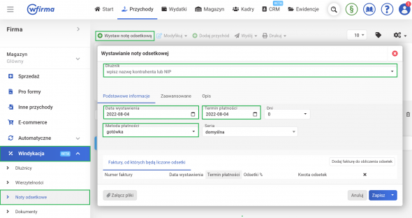 Nota odsetkowa - wystawianie