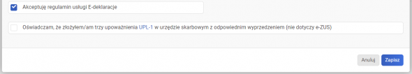 Wysyłka deklaracji ZUS - akceptacja regulaminy