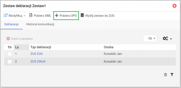 Wysyłka deklaracji ZUS - UPO