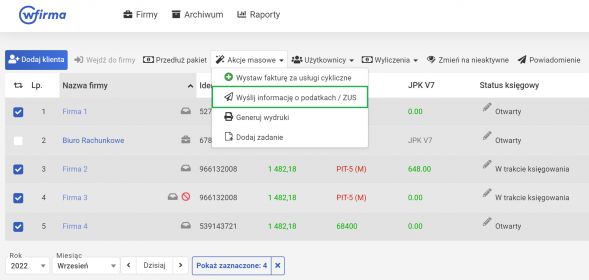 wysyłka informacji o podatkach i zus - akcje masowe