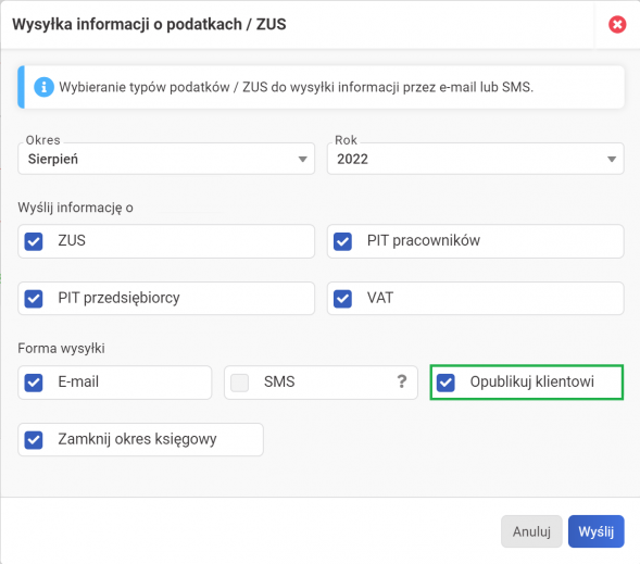 wysyłka informacji o podatkach i zus - wysyłka informacji