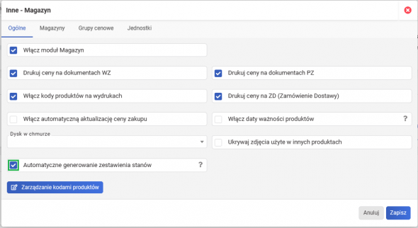 zestawienie stanów - automatyczne generowanie stanów