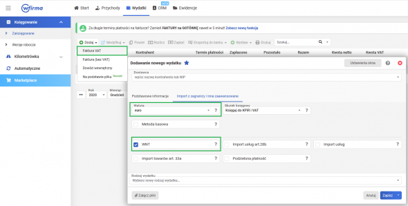 Wewnątrzwspólnotowe nabycie towarów - dodawanie waluty