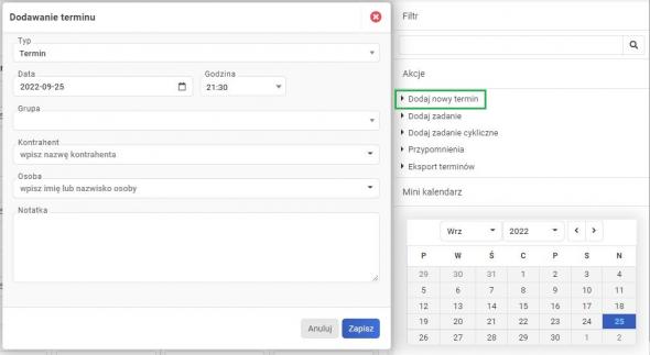 termin - dodaj nowy termin