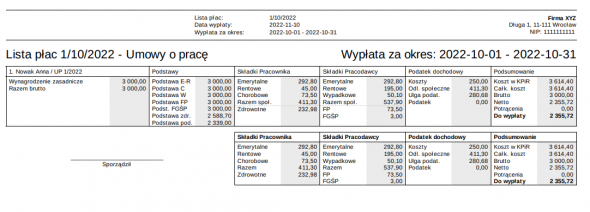 Listy płac oraz paski płac - Wydruk