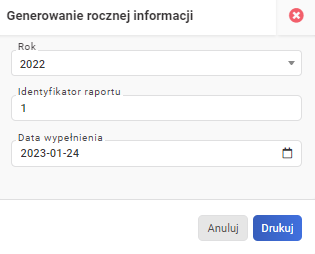 Informacja roczna dla osoby ubezpieczonej - okno generowania