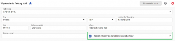 Faktura VAT - zapisanie kontrahenta w katologu