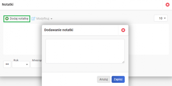 Nadwyżka VAT - dodawanie notatki