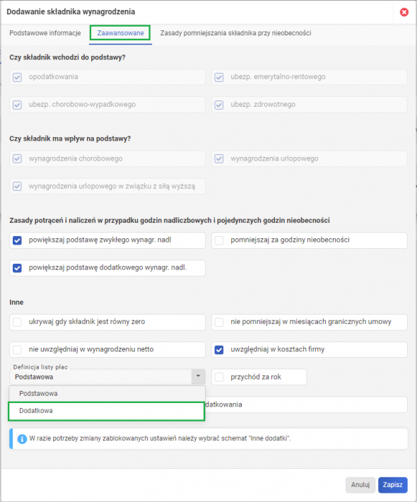 Dodatkowa lista płac - wybór listy płac