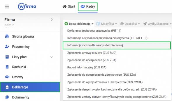 Masowe generowanie PIT-11 i IMIR i ich zbiorcza wysyłka - informacja roczna dla osoby ubezpieczonej