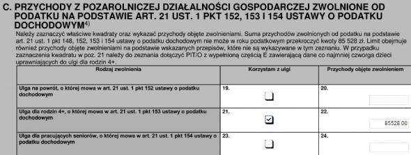 Zeznanie roczne PIT-28 - dodanie przychodów zwolnionych