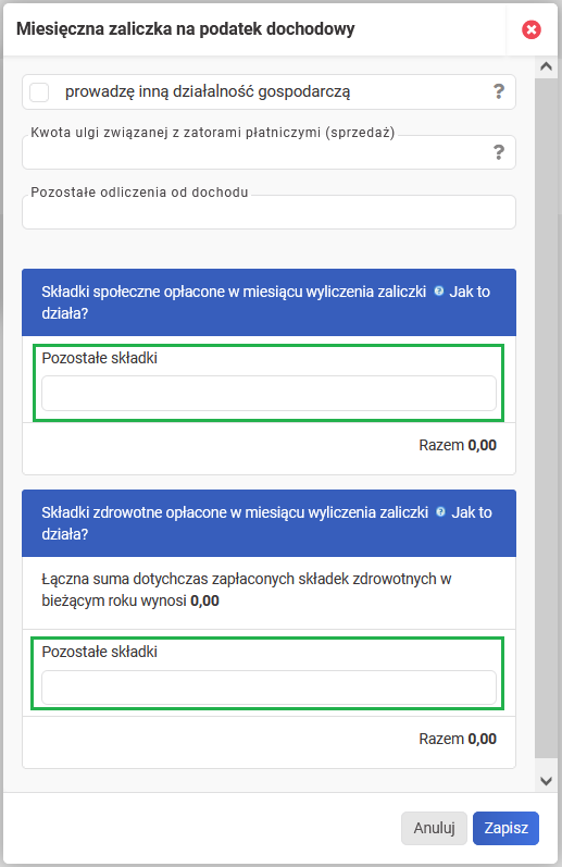 Przeniesienie księgowości - wprowadzenie składek