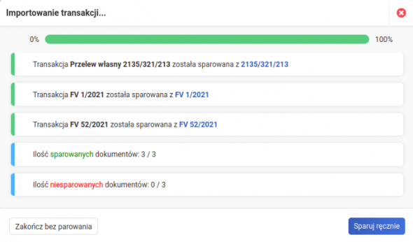 Import transakcji - Sparuj ręcznie