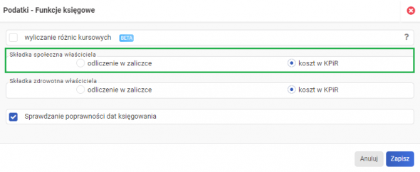 Księgowanie składek ZUS - odliczenie składek w kosztach