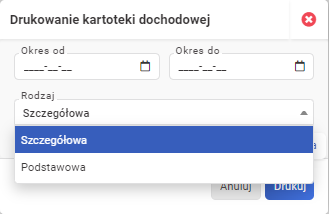 drukowanie kartoteki wynagrodzeń - wybór opcji