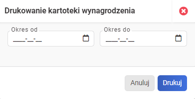 drukowanie kartoteki wynagrodzeń - wybór okresu