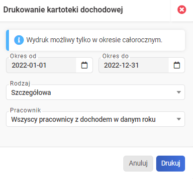 Drukowanie kartoteki wynagrodzeń i kartoteki dochodowej szczegółowej