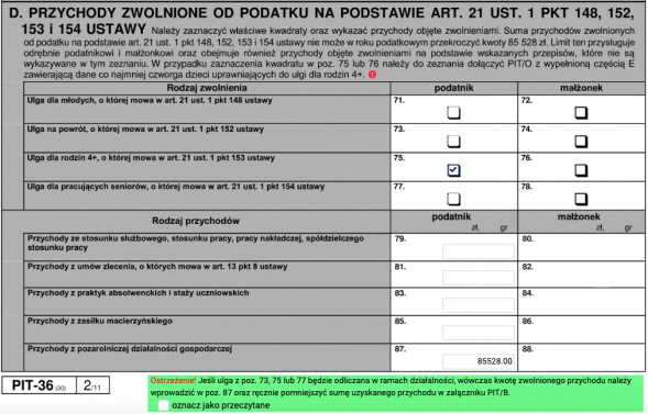 Ulga dla rodzin 4+ - część D. PIT-28