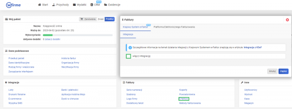 Krajowy System e-Faktur - włączanie integracji