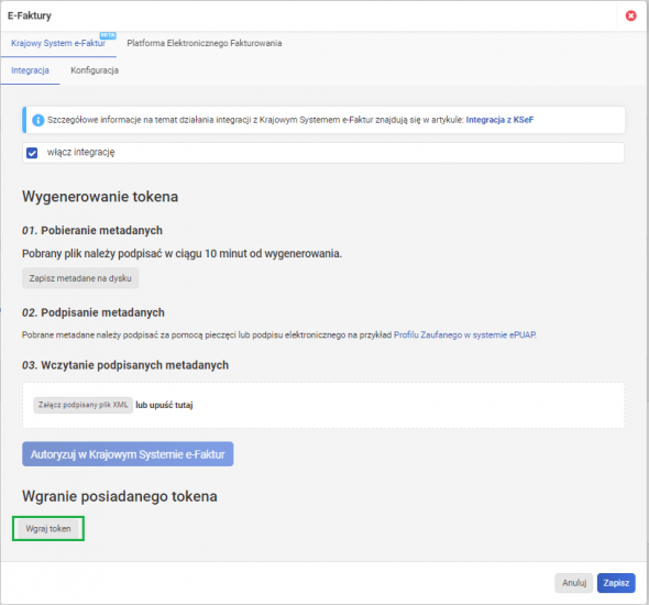 Krajowy System e-Faktur - token