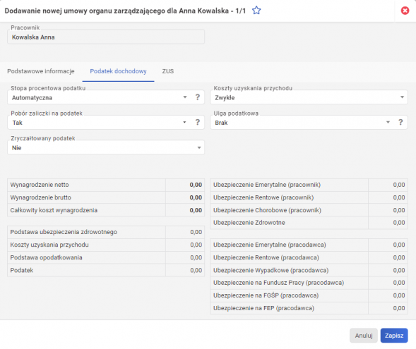 Umowa organu zarządzającego - podatek