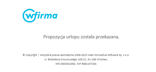 Akceptacja wniosku urlopowego pracownika przez pracodawcę - Informacja o przekazaniu