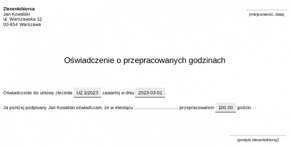 Generowanie rachunku i oświadczenia