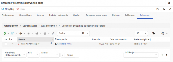 Akta osobowe pracownika wykaz dokumentów