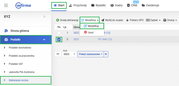 Zeznania roczne - modyfikowanie PIT-8AR