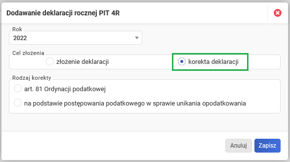 Zeznania roczne - korekta