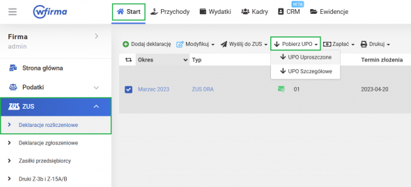 UPO dla deklaracji rozliczeniowych
