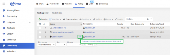 dokumenty w panelu epracownik - udostępnienie