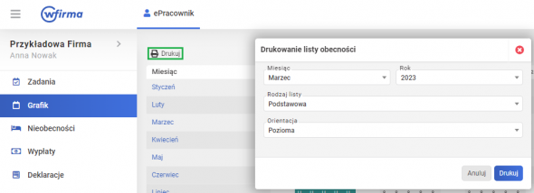 Lista obecności - Drukuj