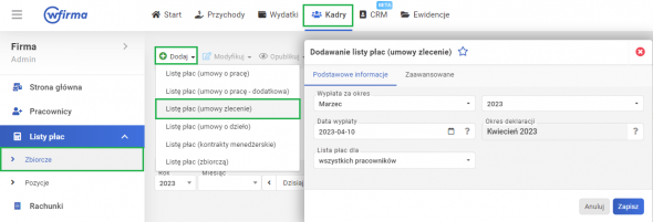 lista wypłat dla umów cywilnoprawnych umowa zlecenie