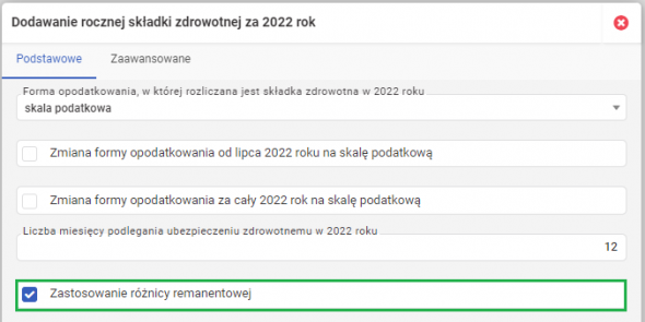Roczne rozliczenie składki zdrowotnej - różnica remanentowa