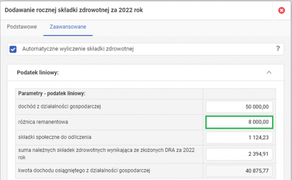Roczne rozliczenie składki zdrowotnej - remanent