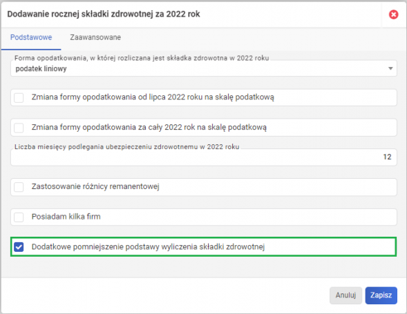 Roczne rozliczenie składki zdrowotnej - dodatkowe pomniejszenie