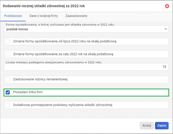 Roczne rozliczenie składki zdrowotnej - kilka firm