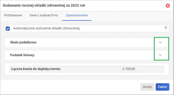 Roczne rozliczenie składki zdrowotnej - automatyczne wyliczenie