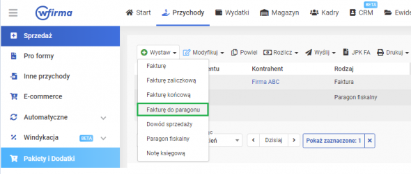 Faktura sprzedaży do paragonu - Data wystawienia